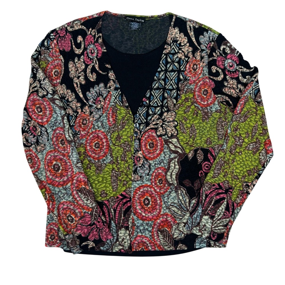 Dana Taylor Burnout Blouse Top Patchwork Floral Y2K Small Lizzie McGuire Fairy